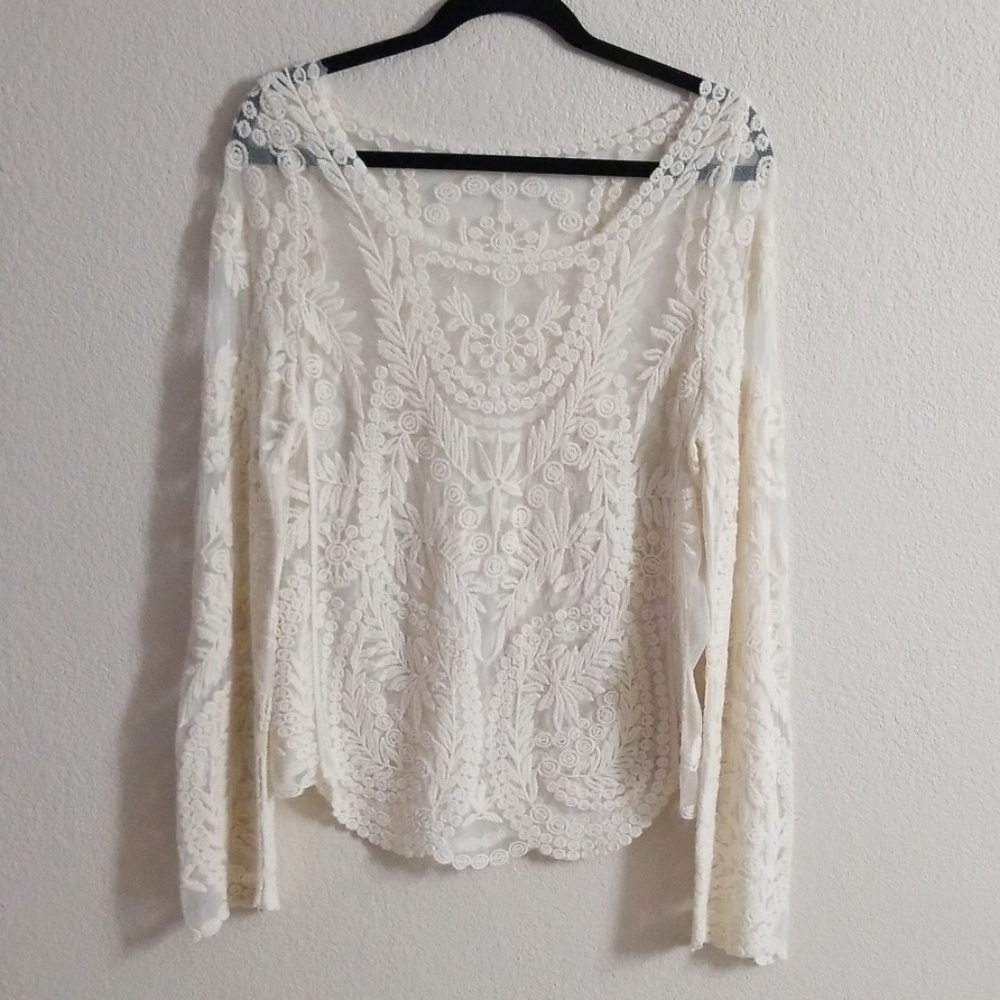 Crochet Mesh Long Sleeve Shirt